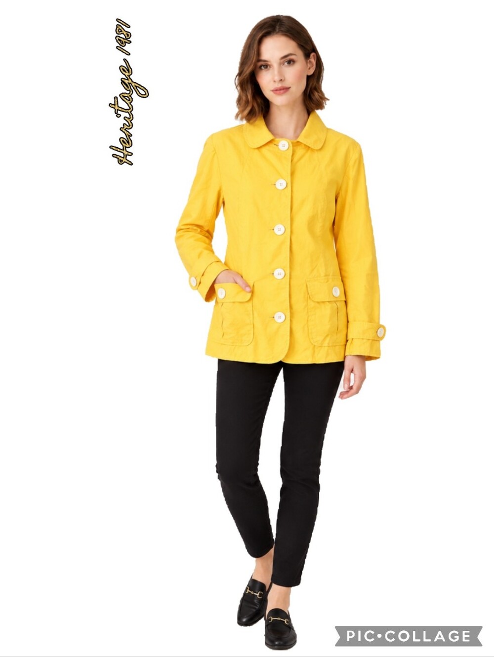 Heritage 1981 bright yellow button front cotton trench rain coat jacket pockets